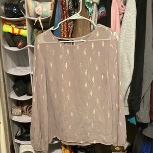 Attention Tan and Brown Relaxed Long Sleeve Blouse